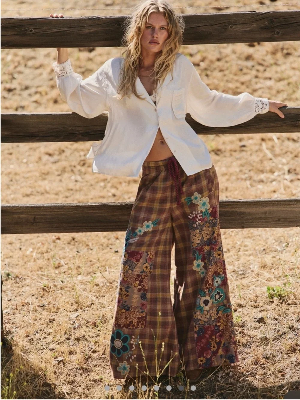 Free People Brooks Embroidered Wide Leg Patchwork Pants